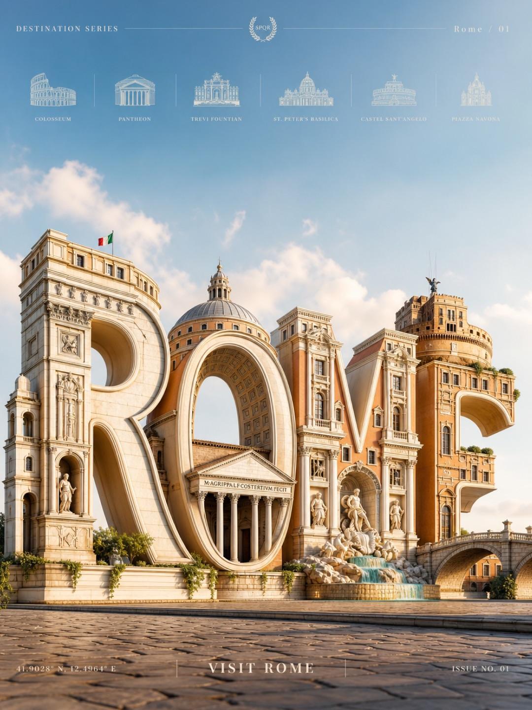 3D-типографика с городским пейзажем